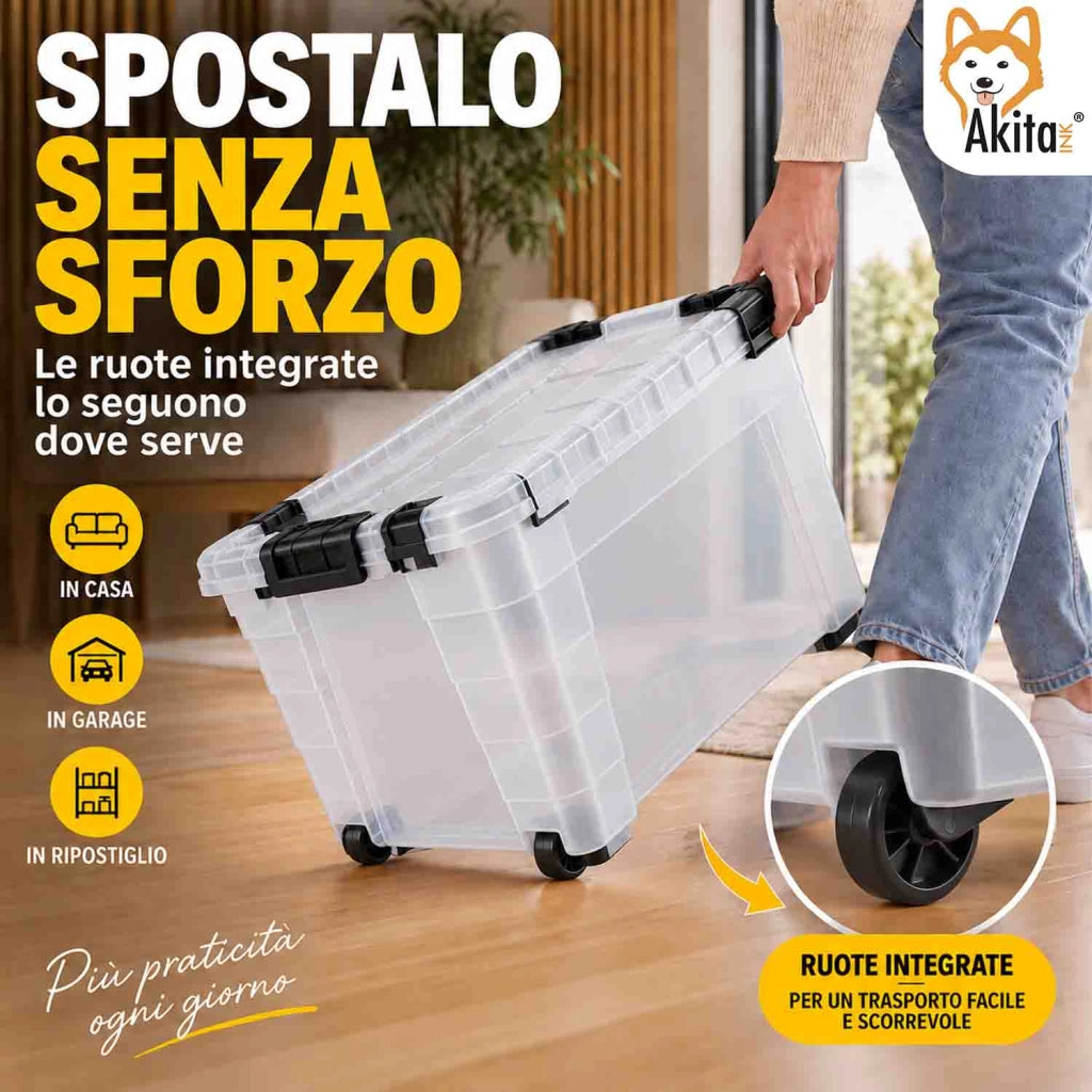 Akitaink 2 Contenitori Box 60L Magic 4UP con Ruote Trasparenti