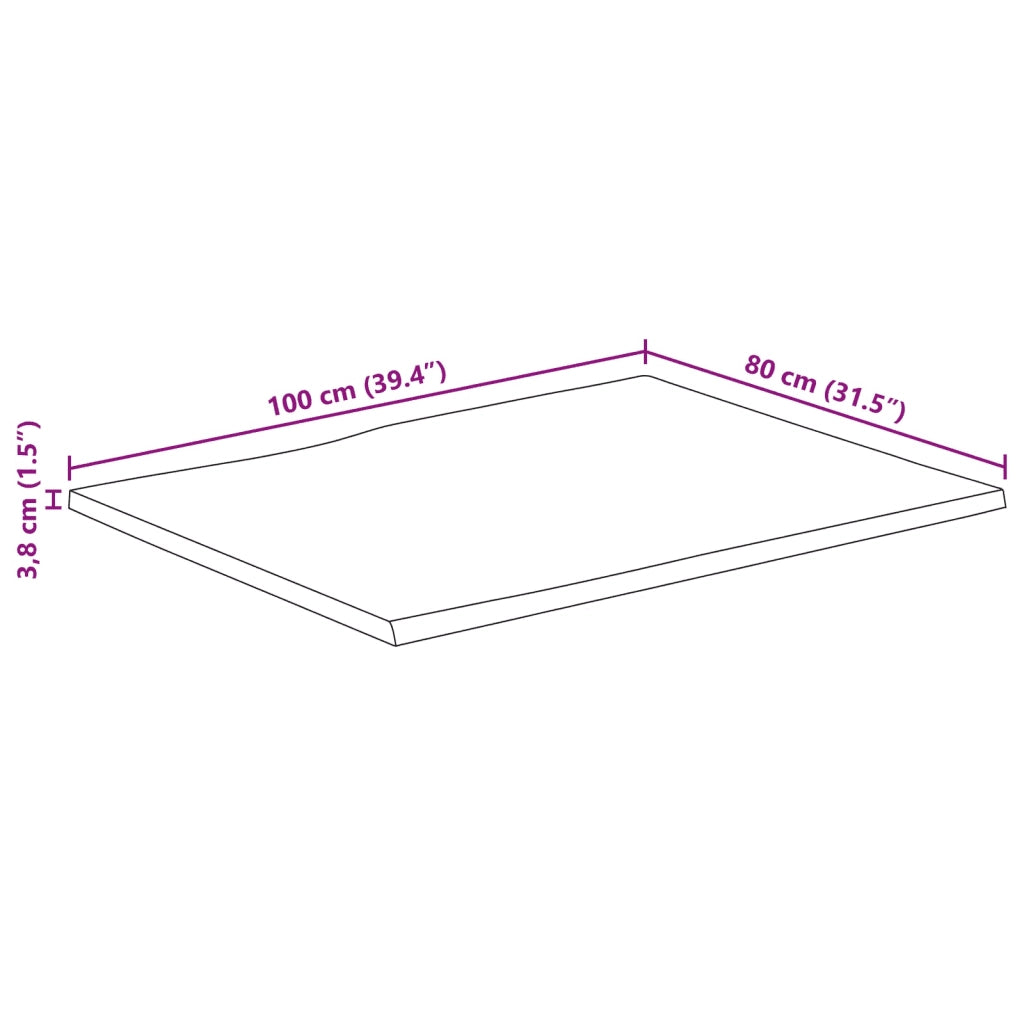 Piano Tavolo 100x80x3,8 cm Rettangolare Legno Acacia Bordi Vivi 370652