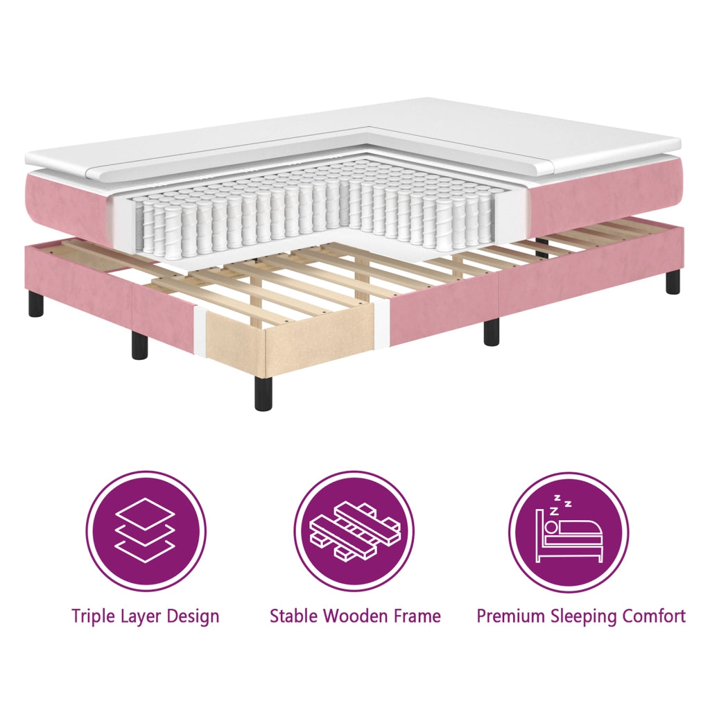 Letto a molle rosa con materasso 140x190 cm in velluto