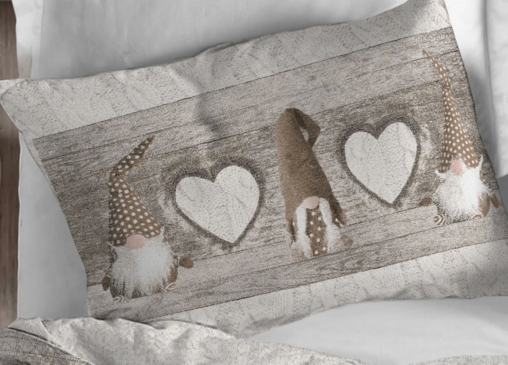 Copripiumino Sacco Piumone Cotone Flanella Pensieri Delicati Disegno Gnomi Elfi - Matrimoniale - Beige