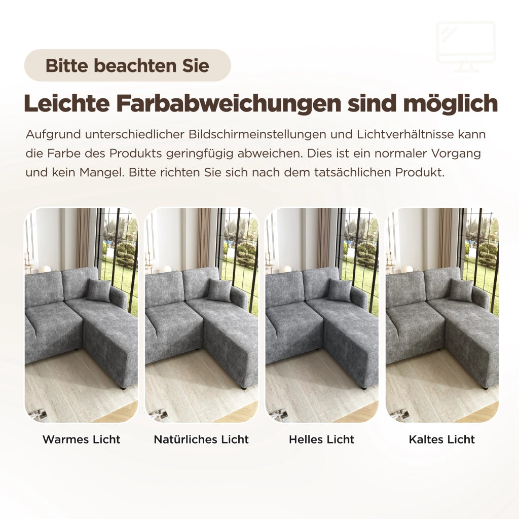 DIVANO ANGOLARE 3 POSTI L-FORMA Chenille Grigio con 2 cuscini