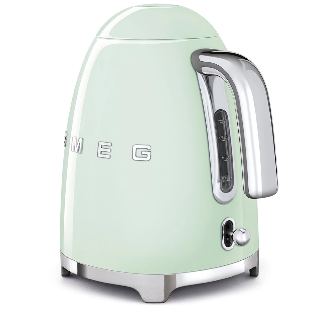Smeg, bollitore elettrico klf03pgeu 1,7l, filtro anticalcare lavabile, autospegnimento di sicurezza, indicatore livello acqua, base antiscivolo e avvolgicavo integrato, potenza 2400w, verde pastello