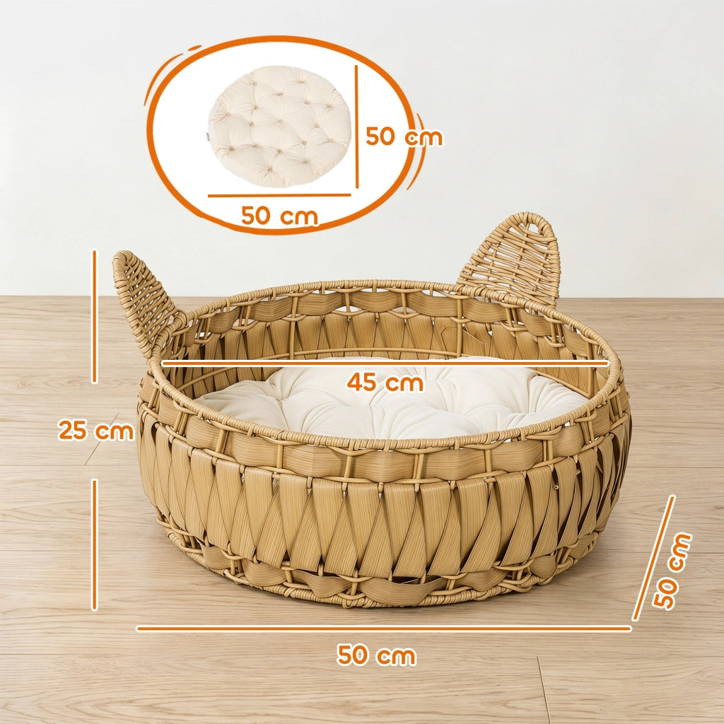 Letto per gatti in rattan con cuscino ¨C zephmum ¨C 50x50x25 cm marrone chiaro
