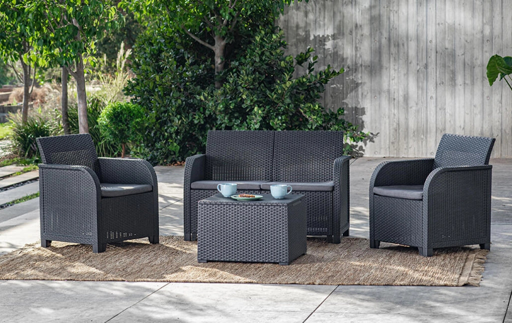 Set da Giardino Divano 2 Poltrone e Tavolino in Resina Keter Rosalie Lounge Antracite