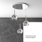 SOSP. OTTONE SAT. TONDA 3 LUCI VETRI TUTTI PICCOLO CROMO 1155OS-S3 TP-CR