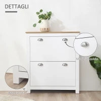 Scarpiera Slim 2 Cassetti a Ribalta e Ripiano Regolabile per 12 Paia di Scarpe, 79x23x90.5 cm, Bianco