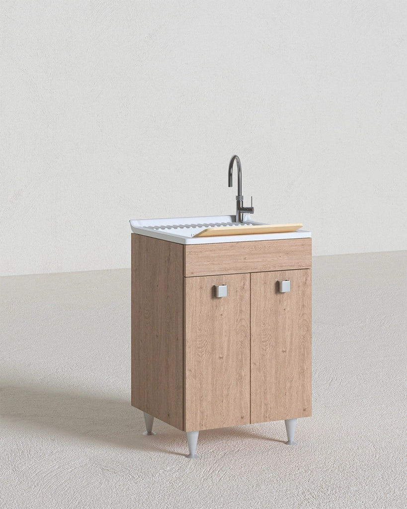 Mobile lavatoio Irene - Con 2 anta e lavatoio - Contenitore salvaspazio per bagno e lavanderia - Virginia - 60 x 89 x 51 cm_