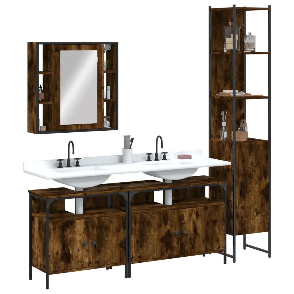 Set Mobili da Bagno 4 pz Rovere Fumo in Legno Multistrato 3214747