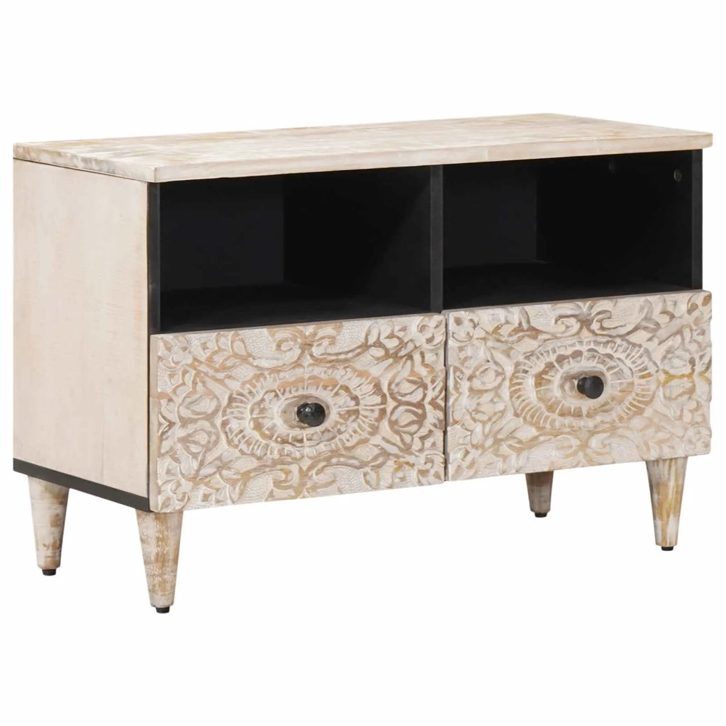 Mobile TV Bianco 70 x 33,5 x 46 cm Legno di mango massello 4018369