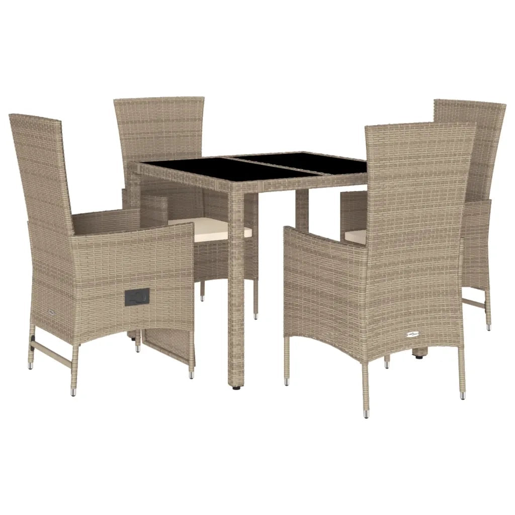 Set da Pranzo da Giardino 5 pz con Cuscini Beige in Polyrattan 3277570