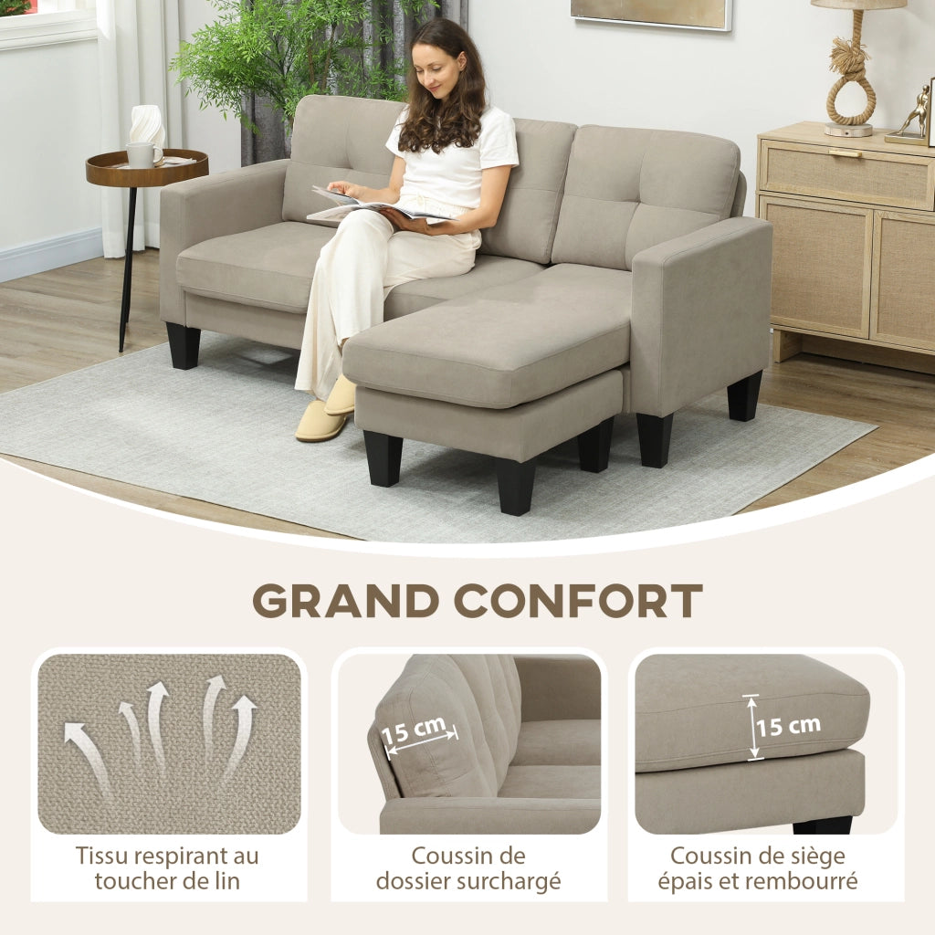 Divano angolare 3 posti con chaise longue reversibile ¨C zephmum ¨C beige, tessuto, 90x
