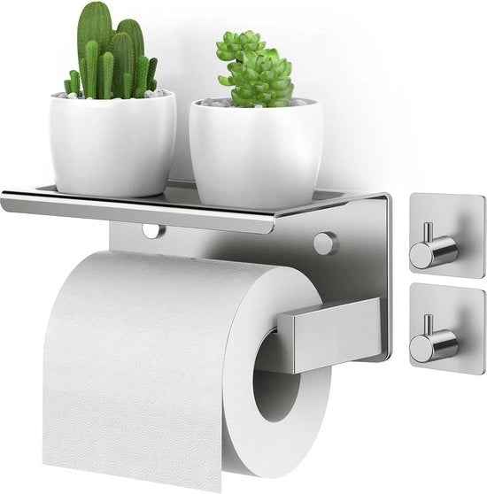 Supporto per ruota di carta igienica in acciaio inossidabile SUS304 senza foratura - 195 cm pannello - supporto per ruota di carta igienica adesivo senza fili - argento - accessori da bagno - installazione facile