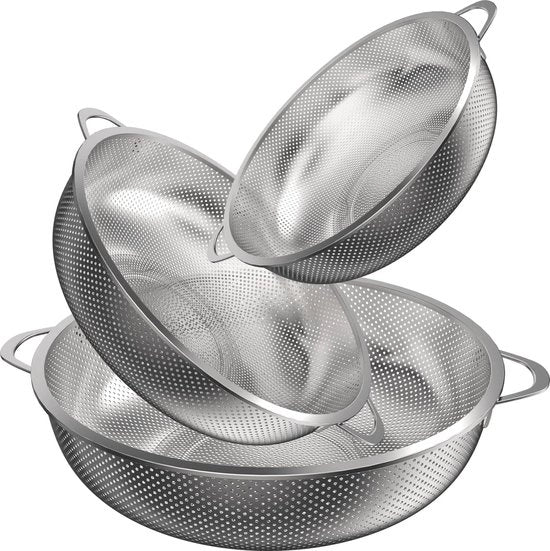 Set di 3 setole per cucina, setola per riso in acciaio inossidabile con manico, diametro esterno 9,25/10,26/12,99 pollici, setola per drenaggio in cucina, lavaggio di verdure, frutta, setola per riso resistente al lavastoviglie