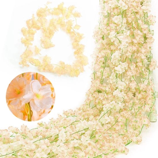 Decorazioni di Festa 3-dimensionali 180 cm - Finte Fiori Kersenbloesem - Finte Fiori per Esterno/Interno - Decorazione di Matrimonio - Colore Champagne - 135 Fiori - Fiori Finti