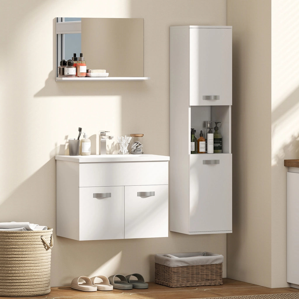 Set Bagno 4 Pezzi ¨C zephmum ¨C Bianco, Multistrato, Parete, Sottolavabo, Specchio