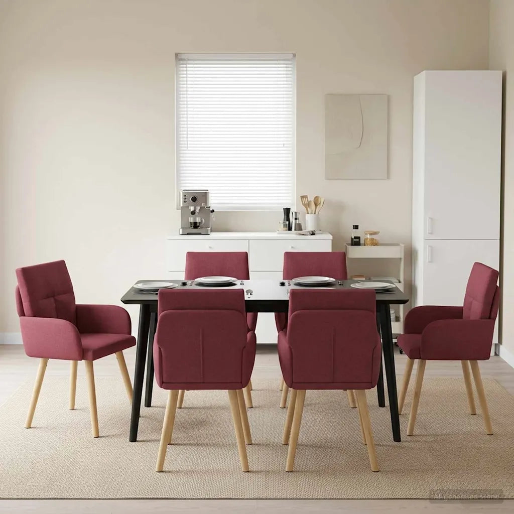 Sedie da pranzo 6 pz Tessuto Rosso Vino 60 x 56 x 96 cm 3428368