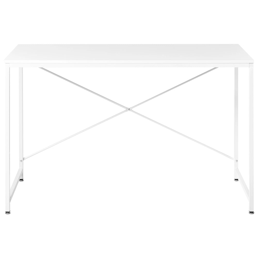 Scrivania con piano in MDF bianco, gambe e struttura in ferro verniciato a polvere, per ufficio domestico, stile industriale moderno