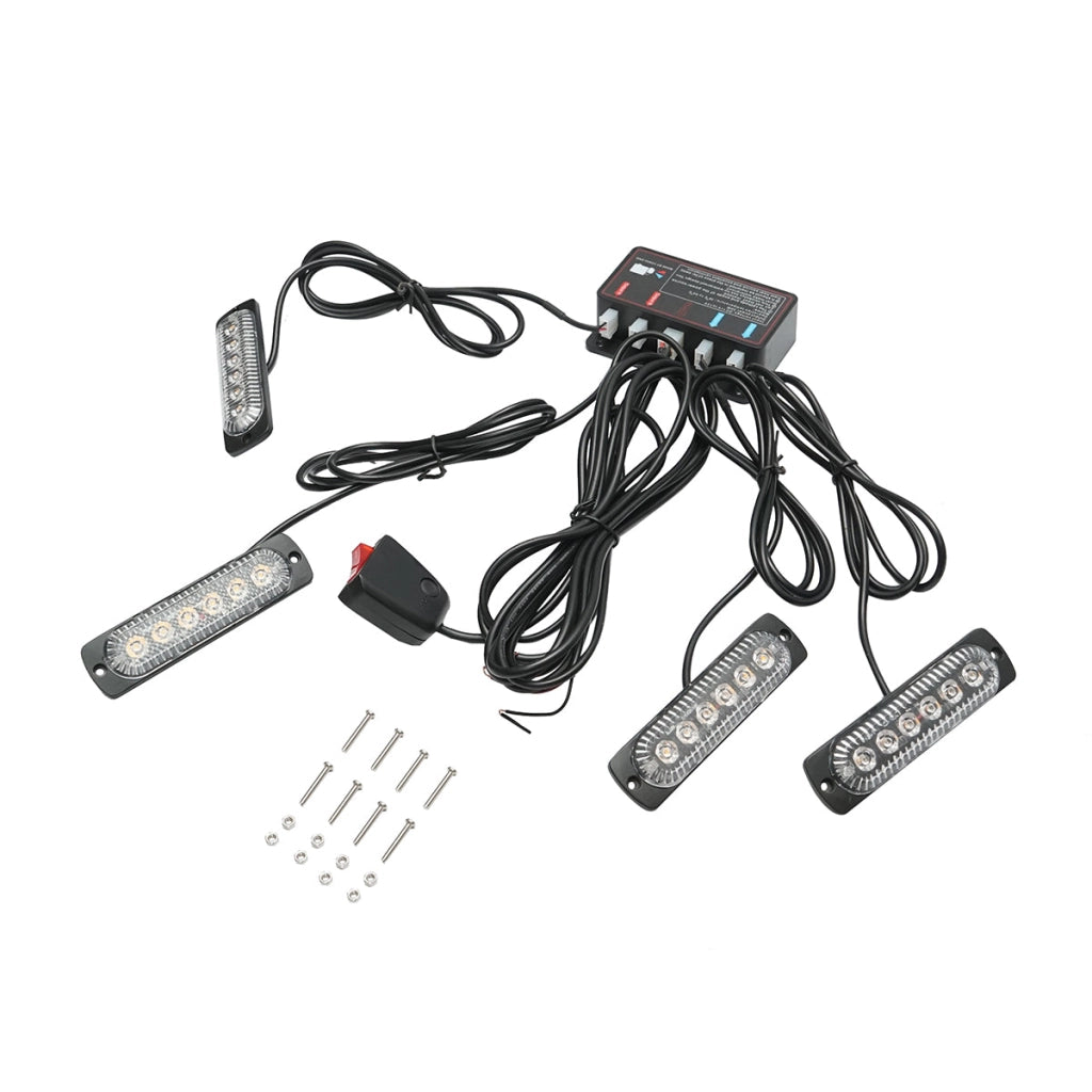 Set di 4 lampade stroboscopiche a LED 24W, 12-24V gialle, centralina con 4 moduli 110x28x12mm
