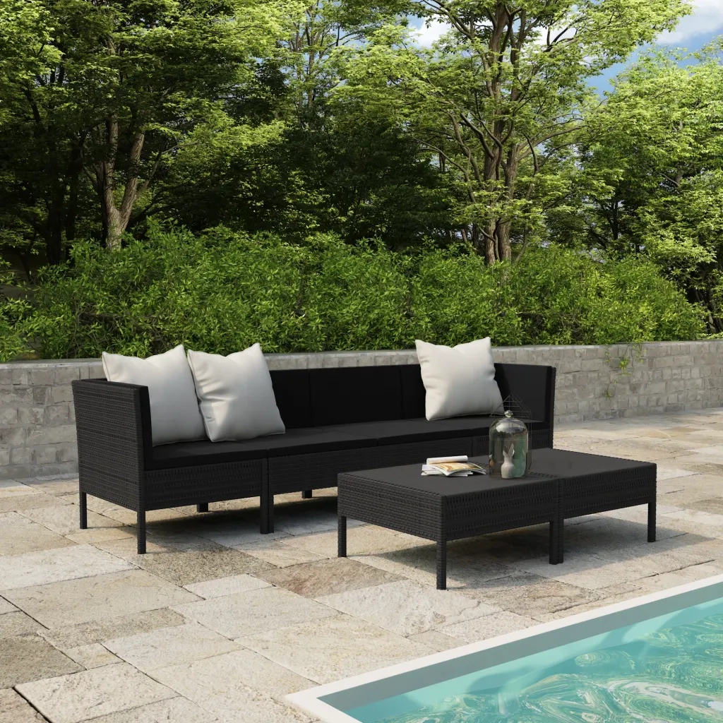 Set Divani da Giardino 6 pz con Cuscini in Polyrattan Nero cod mxl 37812