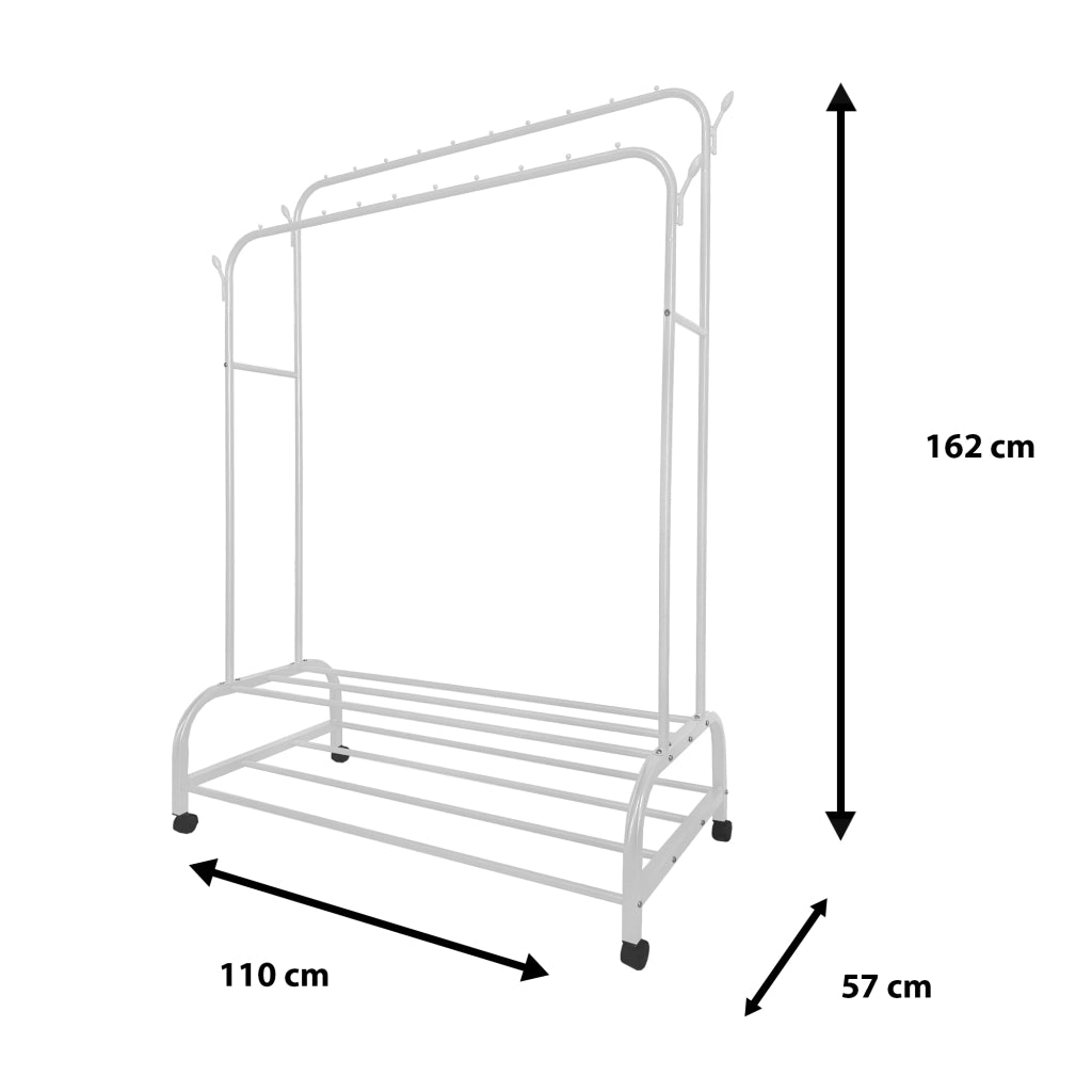 Appendiabiti Donkey Premium Maxi Giro a 2 stand Nyana Home 162x110x57 cm, 2 barre appendiabiti, 4 ganci laterali, 2 ripiani inferiori Bianco.