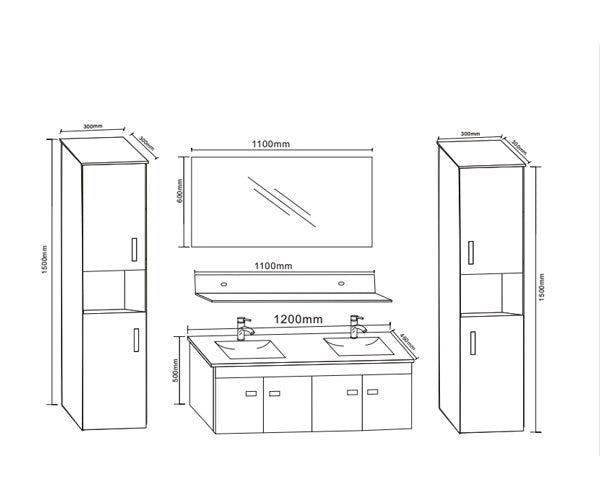Mobile bagno nero 120 cm con Colonne e Lavabi inclusi - Elegance