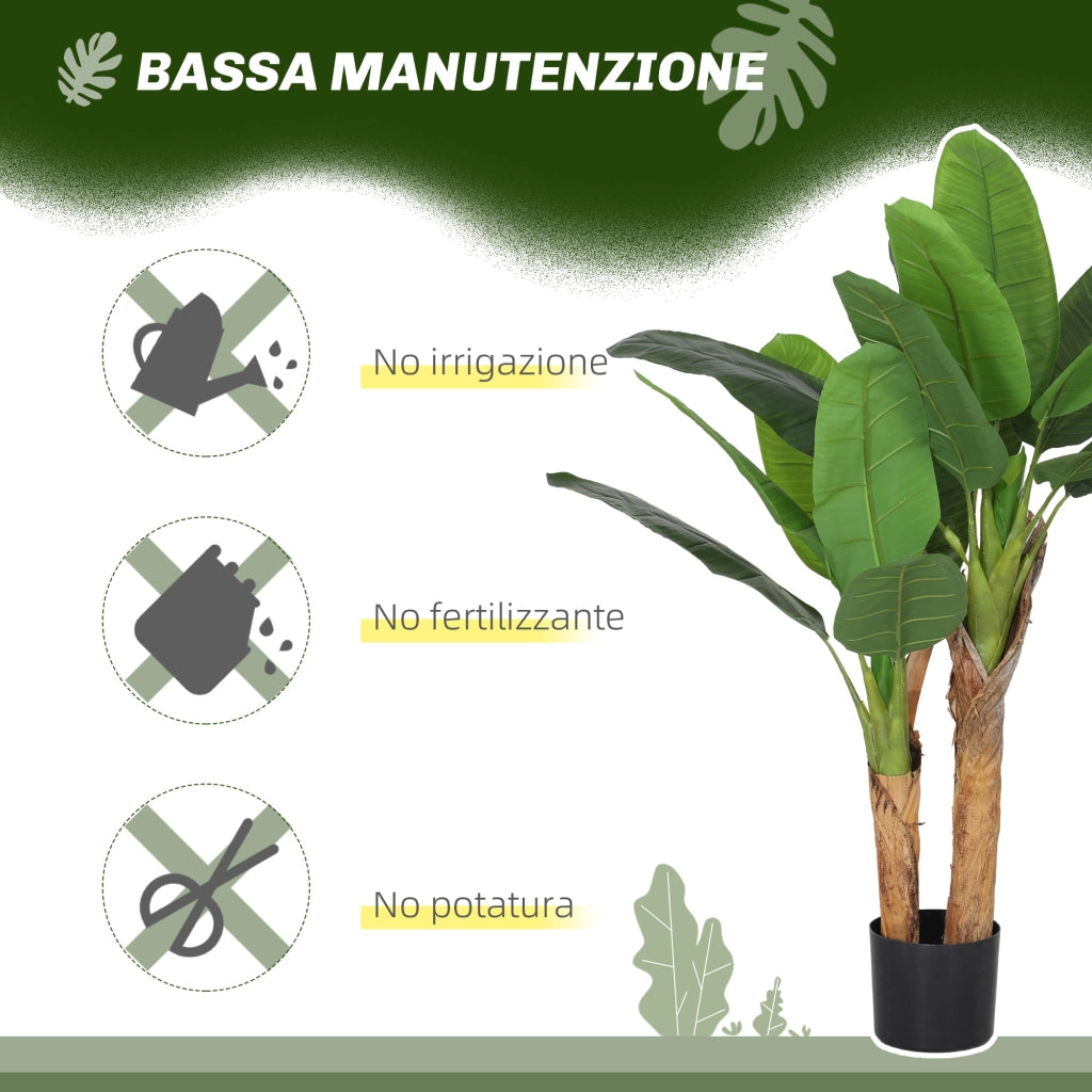 Pianta Artificiale di Banano Alta 120 cm con Vaso Incluso per Interni, Verde