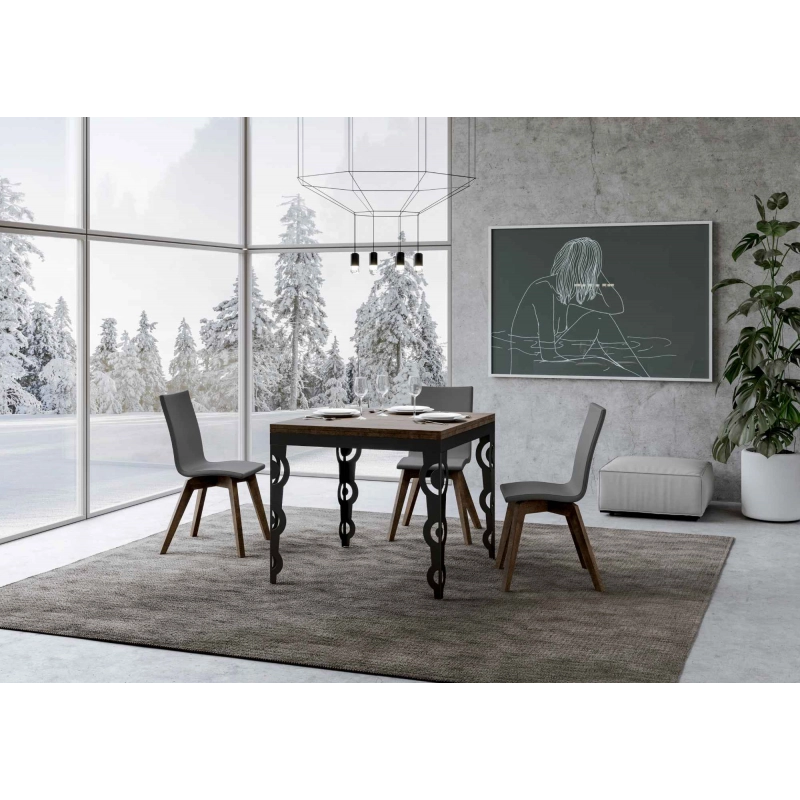 Tavolo apribile 90x90/180 cm Karamay Libra telaio Antracite - Noce