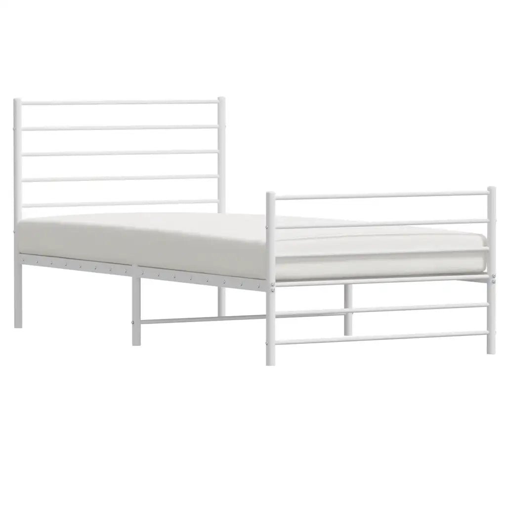 Giroletto con Testiera e Pediera Metallo Bianco 100x200 cm 352381