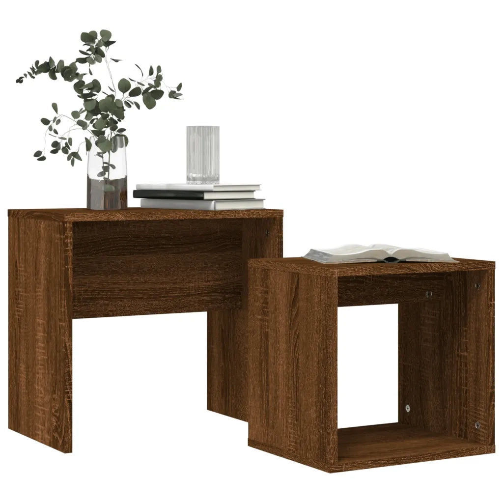 Tavolini Impilabili 2 pz Rovere Marrone in Legno Multistratocod mxl 105519