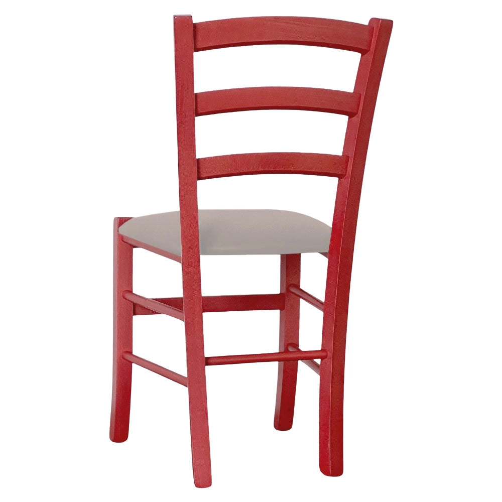 Sedie da sala da pranzo in legno Venezia rosse con seduta in similpelle tortora