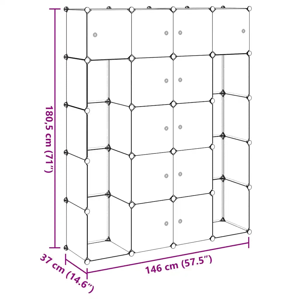 Armadietto Modulare 14 Scomparti Nero e Bianco 37x146x180,5 cm 240499