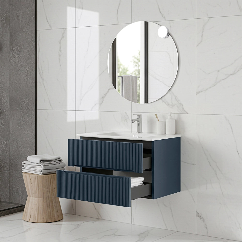 Mobile bagno sospeso 80 cm blu petrolio cannettato Bali