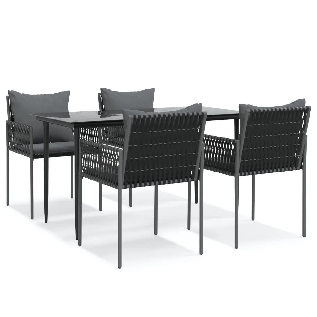 Set Pranzo da Giardino 5pz con Cuscini in Polyrattan e Acciaio