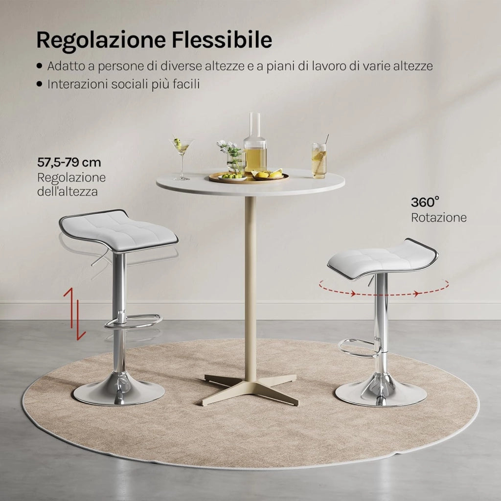 Sgabelli da Cucina/Bar Set di 4, Sedie da Bancone con Poggiapiedi, Altezza Regolabile, Girevoli a 360°, Rivestimenti in PU, Struttura in Metallo, Soggiorno, Bar, Caffè, Bianco
