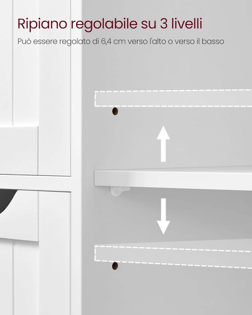 VASAGLE Mobile da Bagno, Armadietto Autoportante, Mobiletto in Legno con 4 Cassetti e Anta, Ripiano Regolabile, per Soggiorno, Cucina, Corridoio, Bianco LHC41W