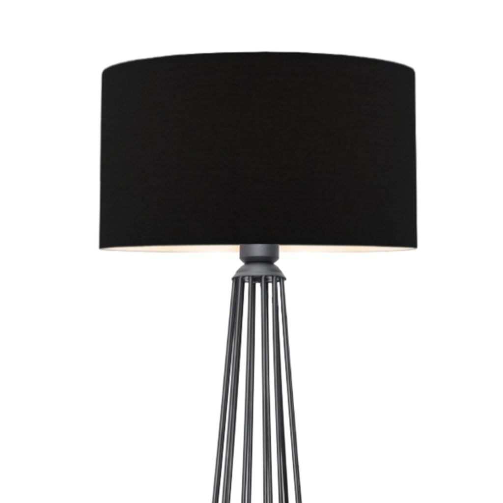 Lampada da Terra 'Neath' Altezza 155 cm - Piantana con Paralume Cilindrico in Tessuto Lampada a Stelo in Metallo - Antracite / Nero - lux.pro