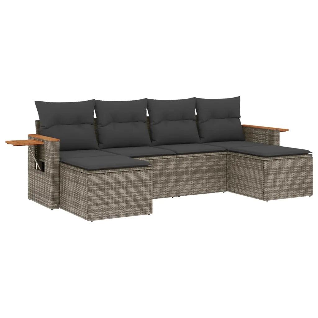 Set Divano da Giardino 6 pz con Cuscini Grigio in Polyrattancod mxl 112916