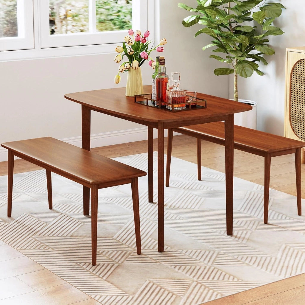 Tavolo da Pranzo in Legno, Tavolo da Cucina Rettangolare per 2-4 Persone con Gambe in Legno di Gomma, Tavolino in Stile Rustico, per Cucina, Sala da Pranzo, Soggiorno, 110 x 78 x 77 cm, Noce