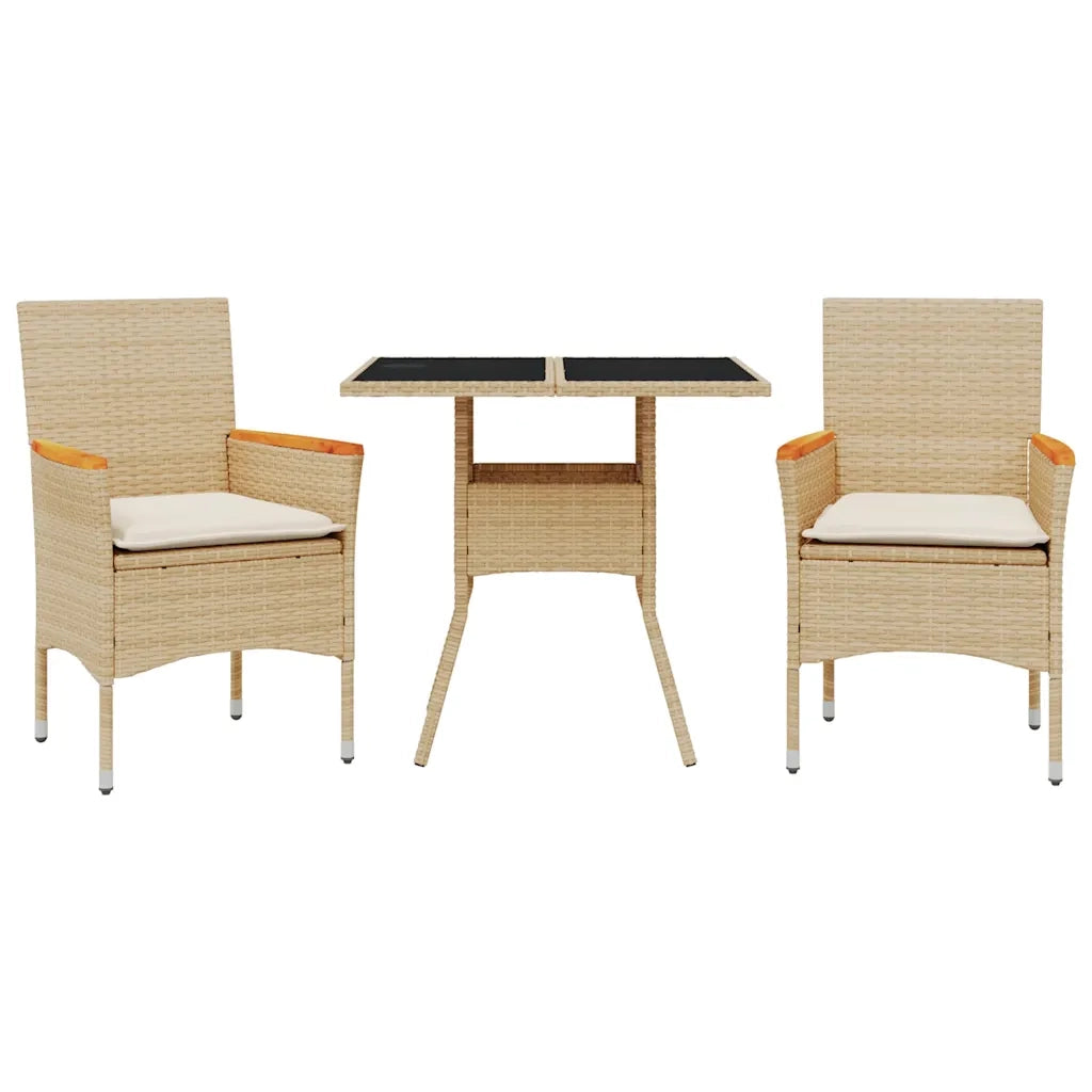 Set da Pranzo da Giardino 3 pz con Cuscini Polyrattan e Vetro 3278707