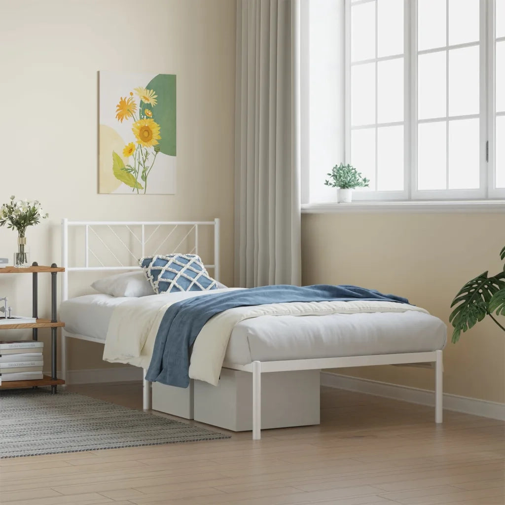 Giroletto con Testiera-Struttura Letto con testiera Metallo Bianco 80x200 cm 523208