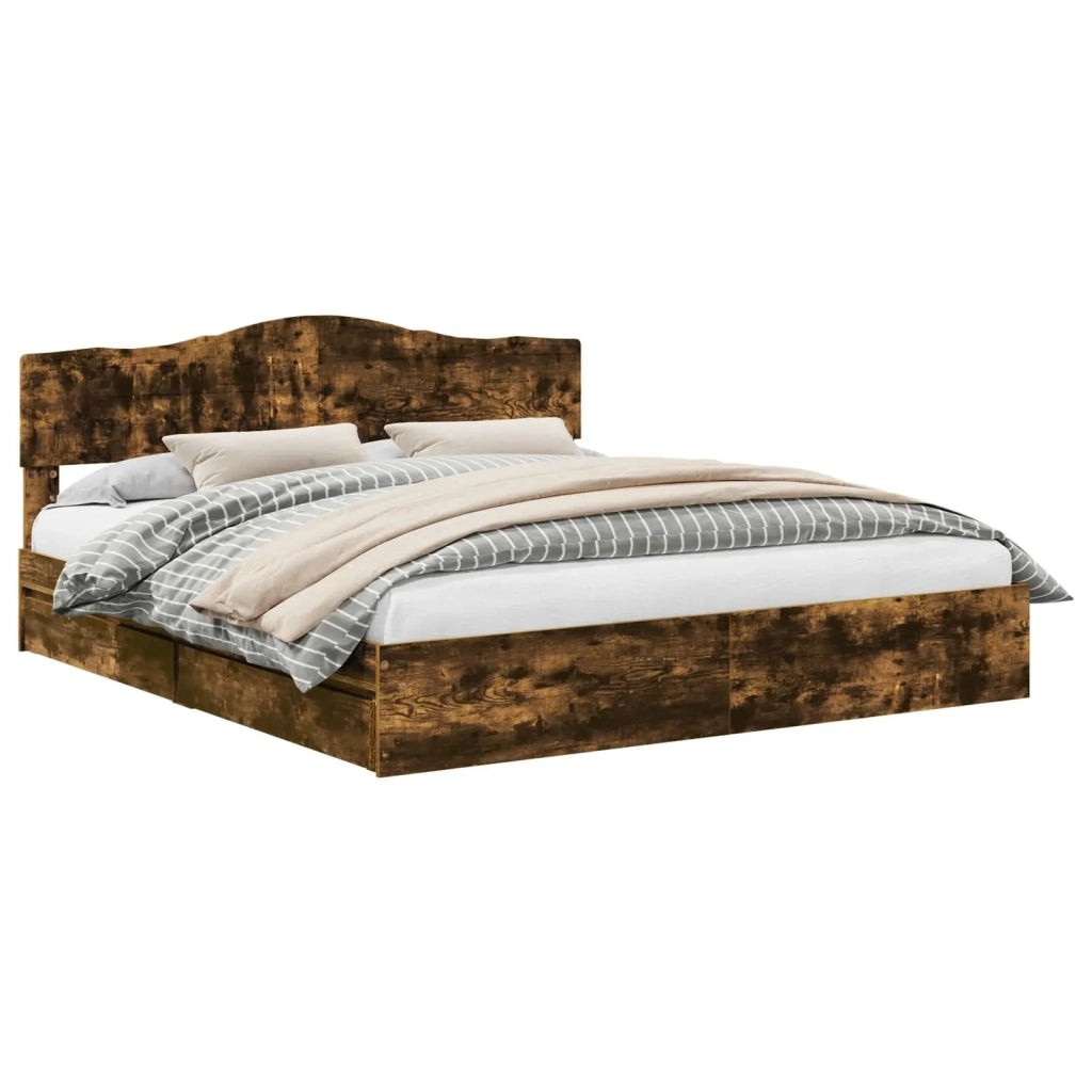 Letto con Contenitore con testiera Rovere fumé 180 x 200 cm