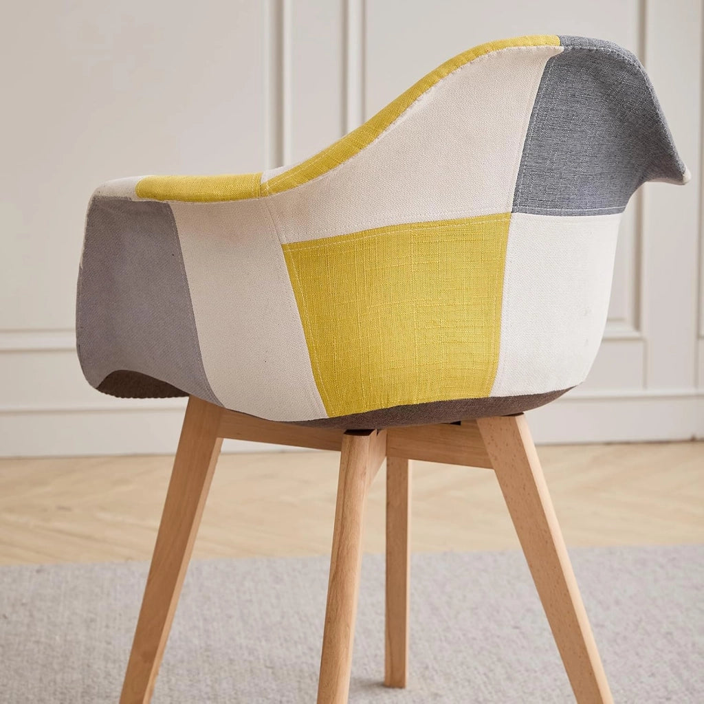 GrandCA HOME Set di 4 sedie per sala da pranzo, stile nordico, poltroncina patchwork, sedia da cucina, ufficio, Giallo