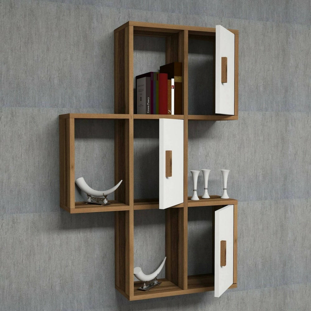 Mensola Arsie, Scaffale, Ripiano a muro, Scaffalatura multiuso, 50x20h113 cm, Noce e Bianco