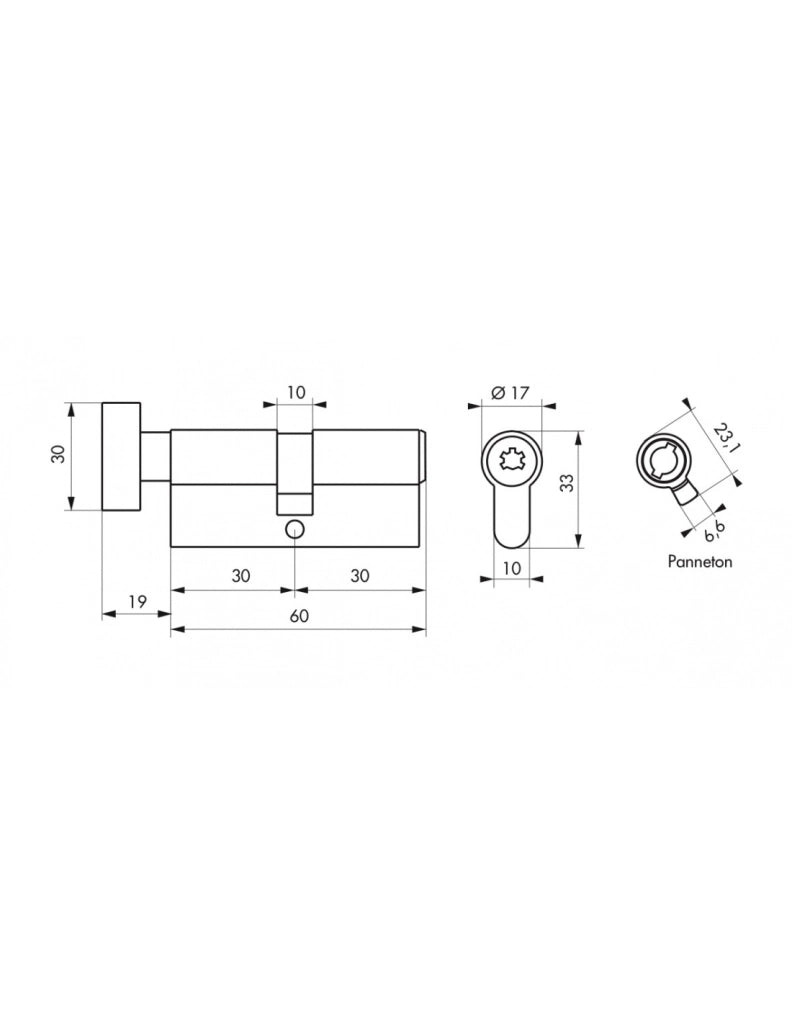 Cilindro europeo per serratura a pomolo Federal, 30Bx30mm, nichel, anti-sfilamento, anti-perforazione, 4 chiavi  - THIRARD