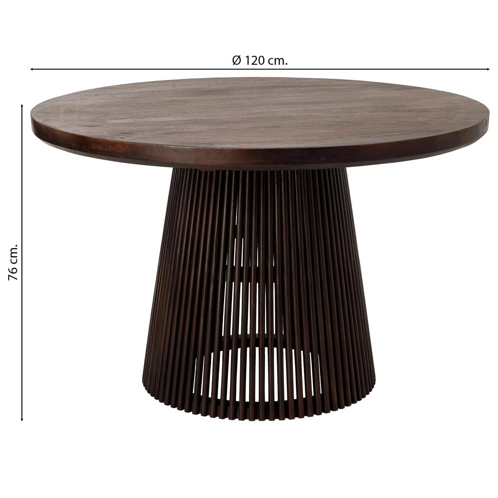 Tavolo artigianale in legno marrone, 120x120x76h cm