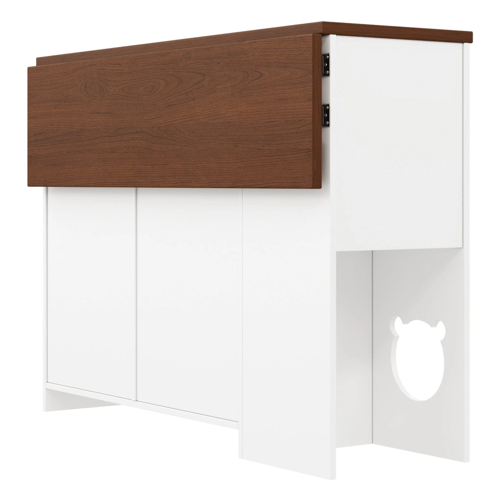 Isola da cucina 120x40x90 cm con piano estraibile e area per gatti in MDF bianco e noce