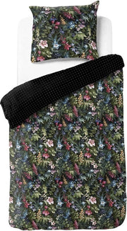 Set di copriletto a doppia faccia con fiori botanici - verde, rosa antico, blu - nero e bianco a puntini - 140x200/220CM (+70x60CM cuscino) - Co Sleeper