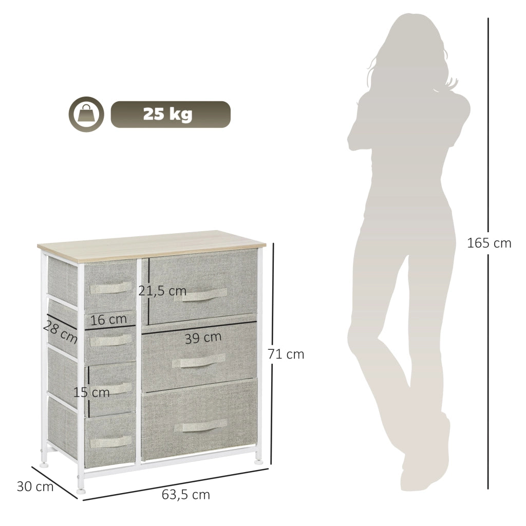Cassettiera con 7 cassetti in tessuto ¨C zephmum ¨C 63.5x30x71 cm grigio