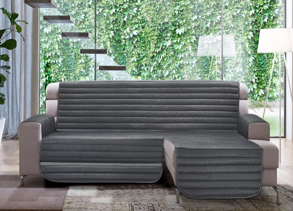 Copridivano Trapuntato Per Divani Con Penisola Modello Simpaty Colore Grigio - 190 cm - Grigio