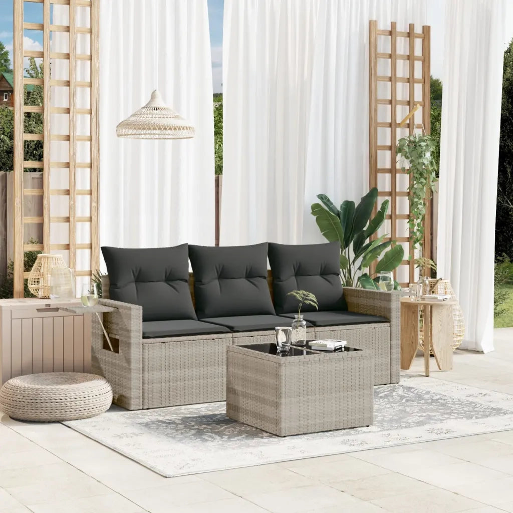 Set Divano da Giardino 4pz con Cuscini Grigio Chiaro Polyrattan 3252209